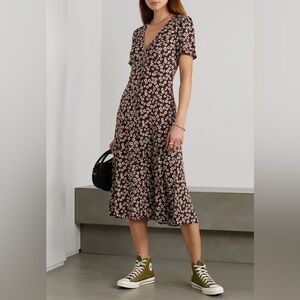 Reformation Brown Floral Midi Dress